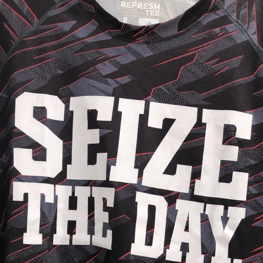ADIDAS REFRESH SEIZE THE DAY TEE BLACK/GRAY/ORANGE SIZE LARGE